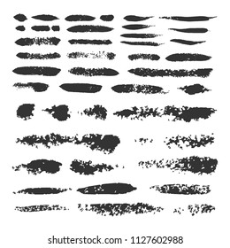 Set of black ink brush strokes rectangular and square shapes for decor of banners, frames, inscriptions, logos in grunge design