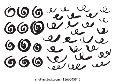 Set of black ink brush strokes isolated on the white background