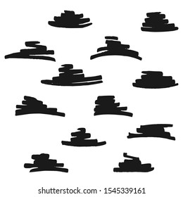 Set of black ink brush strokes. Abstract collection shapes for background, patterns and decor.