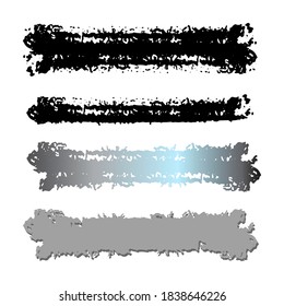 Set of black ink brush strokes, lines, stains on white background. Freehand drawing. Vector.