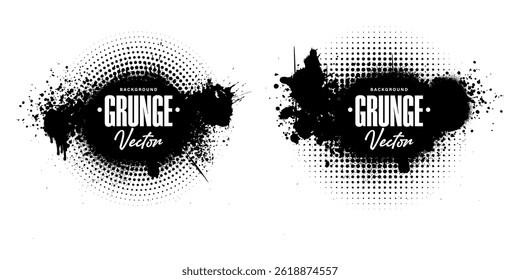 Set of Black Ink Brush Strokes with Splashes