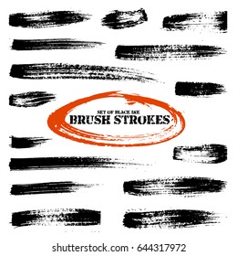 Set of black ink brush strokes and lines. Hand drawn ink brushes or background. Elements of grunge design. Vector illustration.