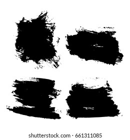 set of black ink brush strokes. Collection of grunge hand-drown strokes for your design. Isolated elements. Vector illustration.