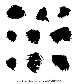 set of black ink brush strokes. Collection of grunge hand-drown strokes for your design. Isolated elements. Vector illustration.