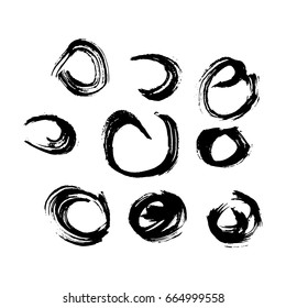 set of black ink brush strokes. Collection of grunge hand-drown strokes for your design. Isolated elements. Vector illustration.