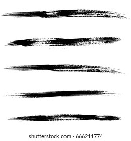 set of black ink brush strokes. Collection of grunge hand-drown strokes for your design. Isolated elements. Vector illustration.