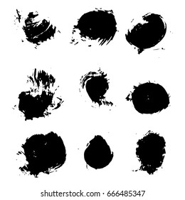 set of black ink brush strokes. Collection of grunge hand-drown strokes for your design. Isolated elements. Vector illustration.