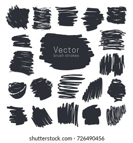Set of black ink brush strokes isolated on white background