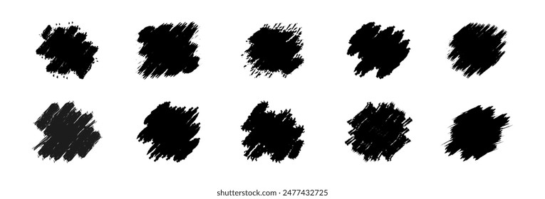 Set von schwarzen Tintenpinseln. Schwarze Pinselflecken. Freihandabstrich .Pinselstrich malen . Grunge Pinsel set.Grunge lackierte Tintenlinien .Vektorgrafik Pinselstriche Kollektion .Black Grunge Fleck.