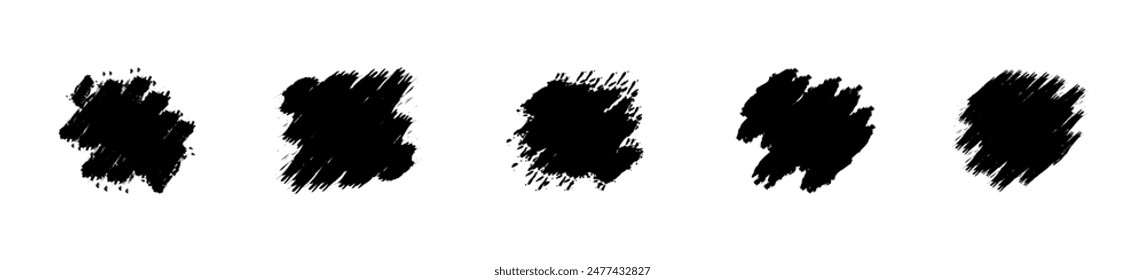 Set von schwarzen Tintenpinseln. Schwarze Pinselflecken. Freihandabstrich .Pinselstrich malen . Grunge Pinsel set.Grunge lackierte Tintenlinien .Vektorgrafik Pinselstriche Kollektion .Black Grunge Fleck.