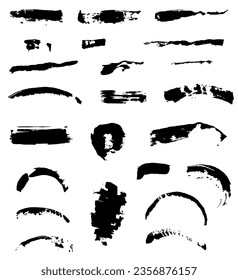 Conjunto de pinceles de tinta negra. Elementos de diseño artístico sucio.