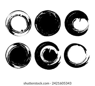 a set of black ink circles brush stroke bundle on a white background,black and white icons set, a set of black ink swirls on a white