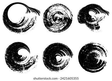 a set of black ink circles brush stroke bundle on a white background,black and white icons set, a set of black ink swirls on a white