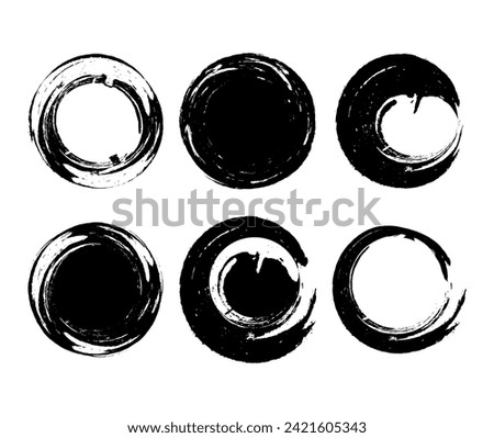 a set of black ink circles brush stroke bundle on a white background,black and white icons set, a set of black ink swirls on a white