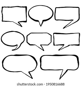 Set of black ink doodled speech bubbles, vector illustration isolated on a white background