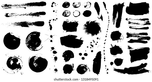 Set of black ink hand drawn brushes collection isolated on white background for your design. Dirty artistic brush strokes element. Black labels, background, paint texture. Vector