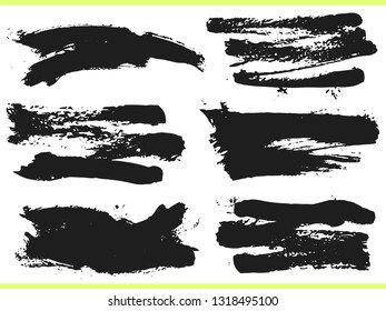 Set of black ink hand drawn brushes collection isolated on white background for your design. Dirty artistic brush strokes element. Black labels, background, paint texture. Vector