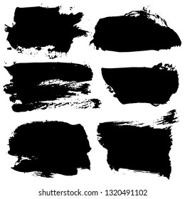 Set of black ink hand drawn brushes collection isolated on white background for your design. Dirty artistic brush strokes element. Black labels, background, paint texture. Vector