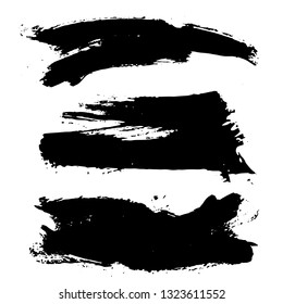 Set of black ink hand drawn brushes collection isolated on white background for your design. Dirty artistic brush strokes element. Black labels, background, paint texture. Vector