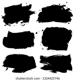 Set of black ink hand drawn brushes collection isolated on white background for your design. Dirty artistic brush strokes element. Black labels, background, paint texture. Vector