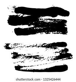 Set of black ink hand drawn brushes collection isolated on white background for your design. Dirty artistic brush strokes element. Black labels, background, paint texture. Vector