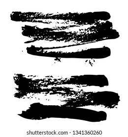 Set of black ink hand drawn brushes collection isolated on white background for your design. Dirty artistic brush strokes element. Black labels, background, paint texture. Vector