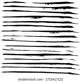 	
Set of black ink horizontal hand drawn brushes. Abstract isolated grunge lines, or stripes. Vector illustration.	

