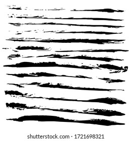 Set of black ink horizontal hand drawn brushes. Abstract isolated grunge lines, or stripes. Vector illustration.	
