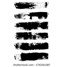 Set of black ink horizontal hand drawn brushes. Abstract isolated grunge lines, or stripes. Vector illustration.	
