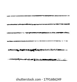 Conjunto de pinceles horizontales dibujados a mano con tinta negra. Resumen de líneas de grueso aisladas o rayas. Formato Vector eps 10