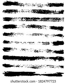 Set of black ink horizontal hand drawn brushes. Abstract isolated grunge lines, or stripes. Vector illustration.	
