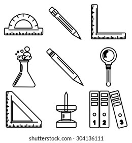 Set of black ink icons with stationery and school goods. Can be used for back to school design and stationery stores. Modern vector illustration for web stores or mobile apps. Part 3.