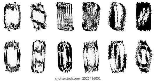 Conjunto de pinceladas de tinta negra con trazos de textura. Pincelada. Elemento de diseño sucio negro colección. Pincelada Grunge, pintura artística. Colección de textura Grunge