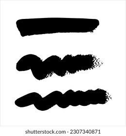 Set of black ink paint texture background.brush stroke design 