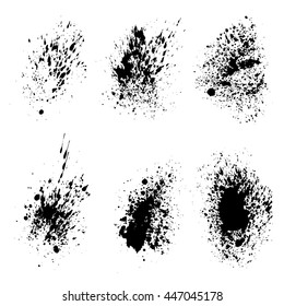 Set of black ink splash on white background vector illustration. Grunge elements