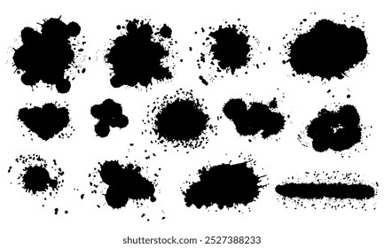 Set of black ink splashes