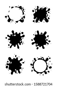 Set of black ink splashes and blots isolate on white background. Badges, emblem, logo, icons and splashes design templates.