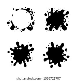 Set of black ink splashes and blots isolate on white background. Badges, emblem, logo, icons and splashes design templates.