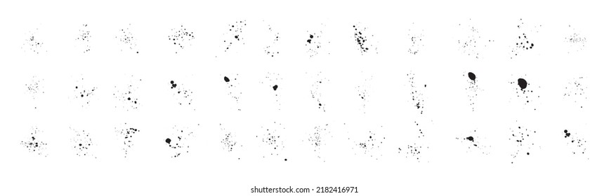 Conjunto de salpicaduras de tinta negra para elementos gráficos de diseño. Resumen del trazo de tinta y salpicar sobre el fondo blanco. Pincel de ilustración dibujado a mano para textura sucia.