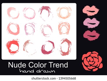 Set of black ink splashes and drops. Nude color trend hand drawn spray design elements. Blobs and spatters. Isolated vector illustration