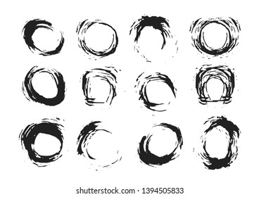 Set of black ink splashes and drops. Hand drawn spray design elements. Blobs and spatters on a white background. Isolated vector illustration
