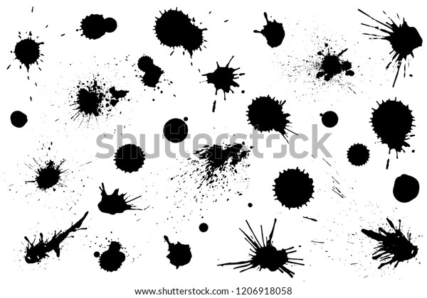 Set of black ink splashes and drops.\
Different handdrawn spray design elements. Blobs and spatters.\
Isolated vector\
illustration