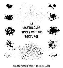 Set of black ink splashes and stains. Grunge surface vector textures.