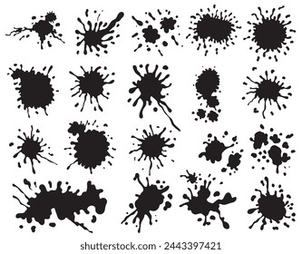 Set of Black Ink Splashes Vector Element