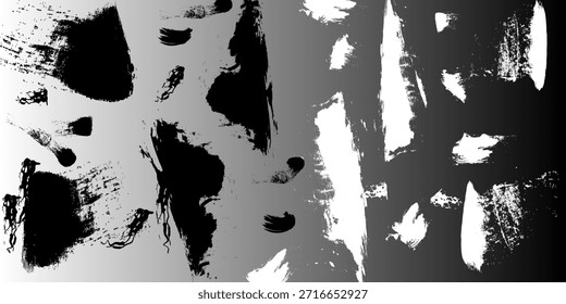 un conjunto de salpicaduras de tinta negra sobre un fondo blanco, salpicaduras de tinta negra, Ilustración vectorial de salpicaduras de tinta negra grunge