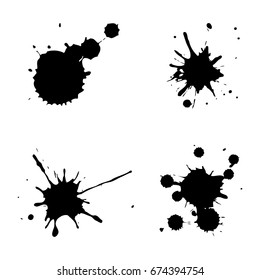 Set of black ink spots isolated on white background. Vector illustration