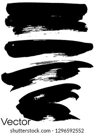 Set of black ink. Ink texture with brush strokes. Black. Stain, horizontal, stripes. Graphics, modern. Abstraction. Isolated. Vector.