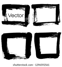 Set of black ink. Ink texture with brush strokes. Black. Rectangle, square. Frame. Graphics, modern.Vector. Isolated.