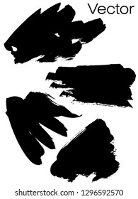 Set of black ink. Ink texture with brush strokes. Black. Stain, spot. Graphics, modern. Abstraction. Isolated. Vector.