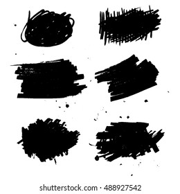 Set of black ink vector, grunge, dirty brush strokes. Abstract texture